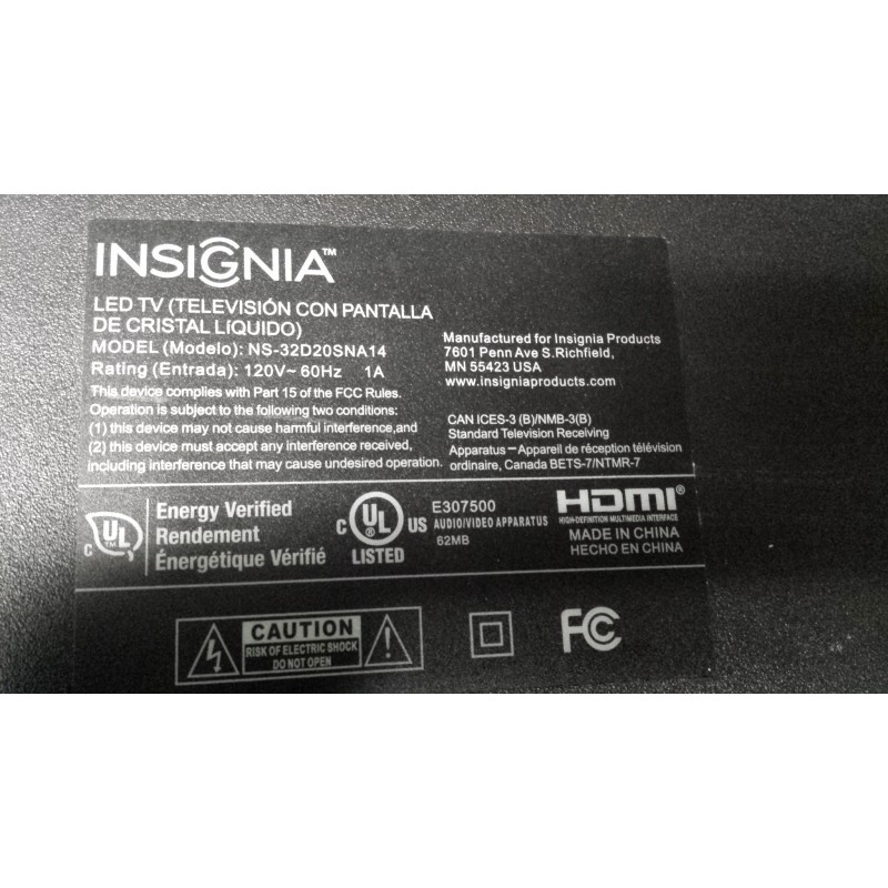 INSIGNIA Ensemble de cartes Alimentation, Main, Boutons, IR et Câble